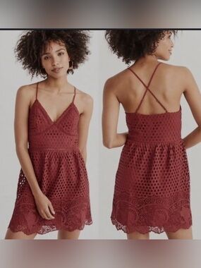 Abercrombie & Fitch Rust Terracotta Eyelet Lace Mini Dress Medium